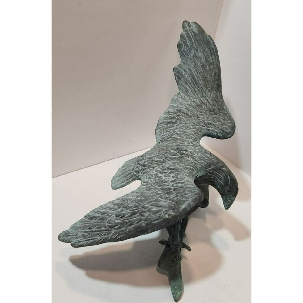 Vtg Cast Iron Eagle With Open Wings Perched On Branch Figurine